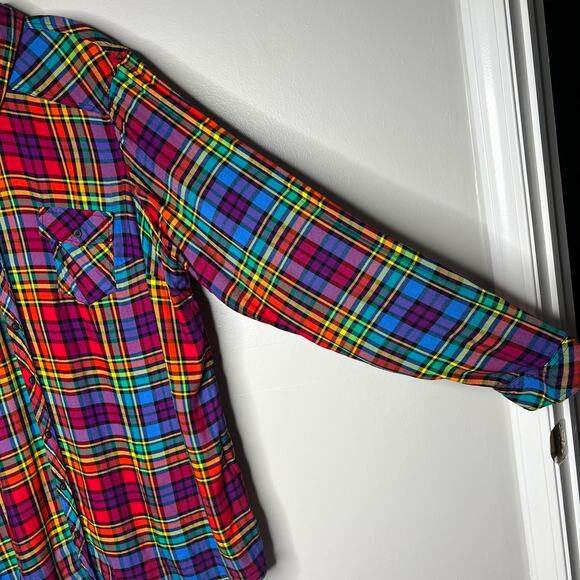 Torrid Challis Button-Down Long Sleeve Shirt Rainbow Plaid Size 3X Fall Western - Picture 8 of 15